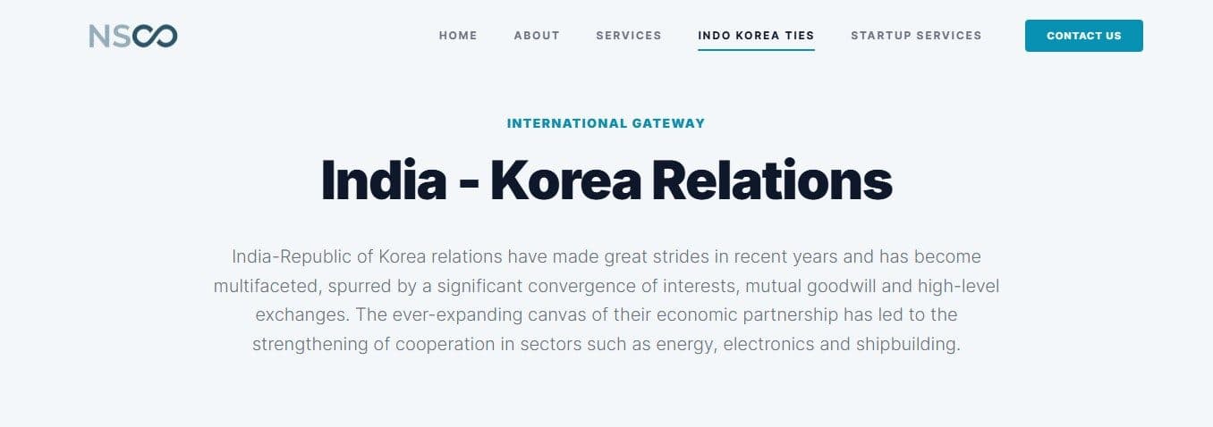 NSCO website India - Korea Relations page
